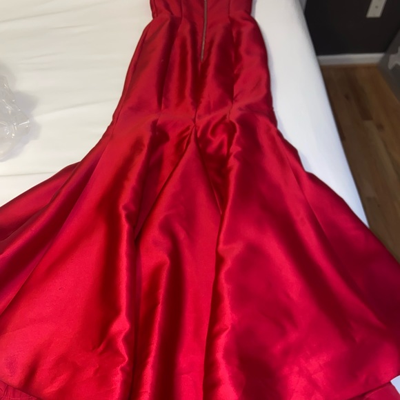 Sherri Hill 51671 Strapless High Slit Formal Dress Red - Picture 5 of 17